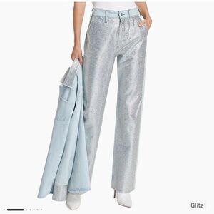 Frame Denim LE JANE Silver Glitz Straight Leg High-Rise Jeans